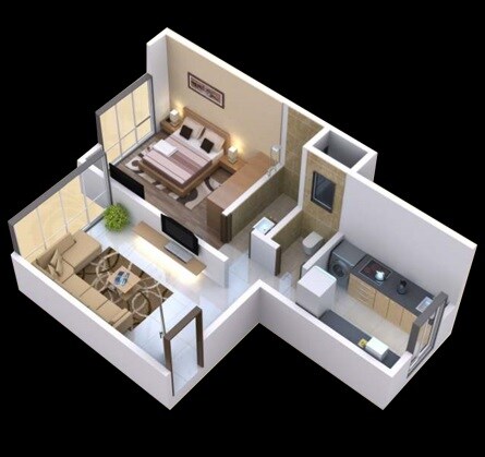 Floor plan of 1 BHK 422 Sq. Ft. Apartment in DGS Sheetal Standard Batteries, Mumbai
