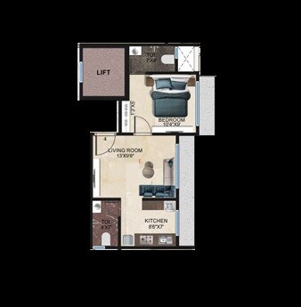 Floor plan of 1 BHK 270 Sq. Ft. Studio in DGS Sheetal Surya Prakash, Mumbai