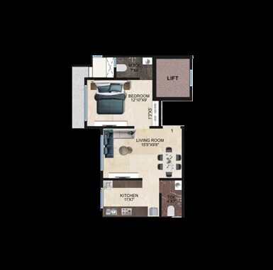 Floor plan of 1 BHK 463 Sq. Ft. Apartment in DGS Sheetal Surya Prakash, Mumbai