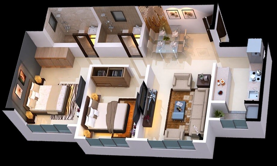 Floor plan of 2 BHK 714 Sq. Ft. Apartment in DGS Sheetal Surya Prakash, Mumbai