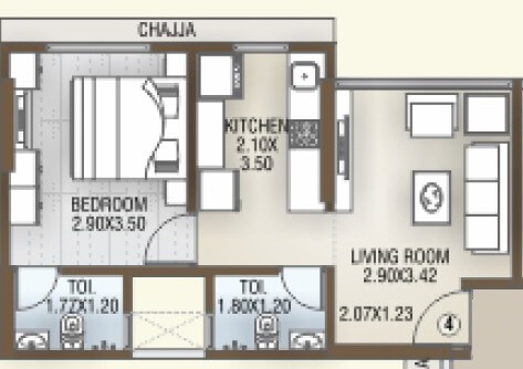 1 BHK 340 Sq. Ft. Apartment in DGS Sheetal Tapovan