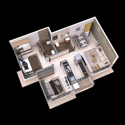 Floor plan of 2 BHK 598 Sq. Ft. Apartment in DGS Sheetal Usha, Mumbai