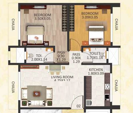 2 BHK 677 Sq. Ft. Apartment