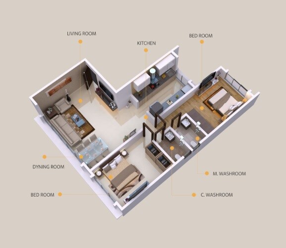 Floor plan of 2 BHK 550 Sq. Ft. Apartment in DGS Shree Sheetal Kailash, Mumbai