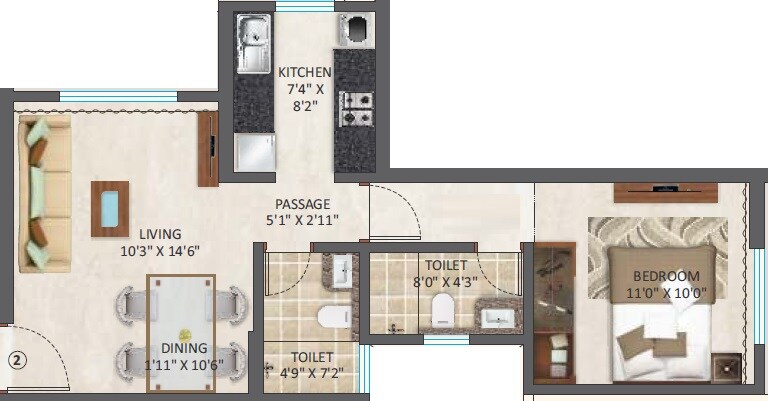 Floor plan of 1 BHK 478 Sq. Ft. Apartment in DH Aagman Residency, Mumbai