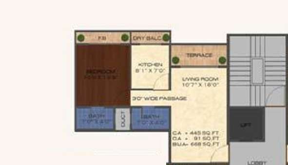 1 BHK 658 Sq. Ft. Apartment in Dhanista Gardenia Apartments