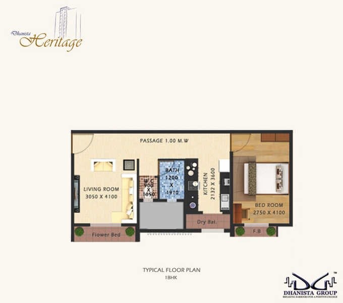 Floor plan of 1 BHK 560 Sq. Ft. Apartment in Dhanista Heritage, Mumbai