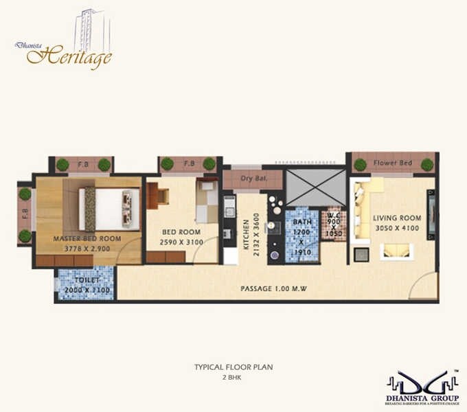 Floor plan of 2 BHK 767 Sq. Ft. Apartment in Dhanista Heritage, Mumbai