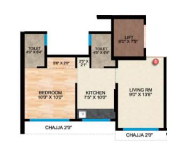 Floor plan of 1 BHK 380 Sq. Ft. Apartment in Dhanraj Ashoka Grandeur, Mumbai