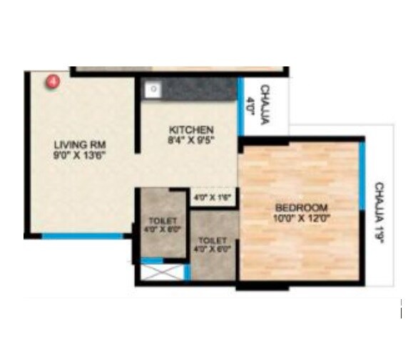 Floor plan of 1 BHK 431 Sq. Ft. Apartment in Dhanraj Ashoka Grandeur, Mumbai