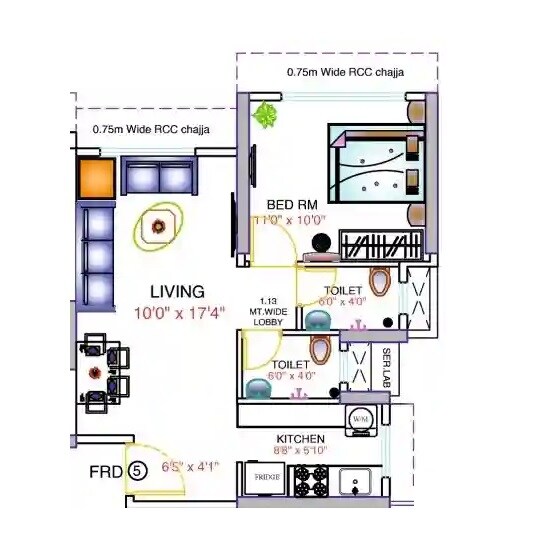 Floor plan of 1 BHK 410 Sq. Ft. Apartment in Dhariwal Ashirwad Avenue, Mumbai