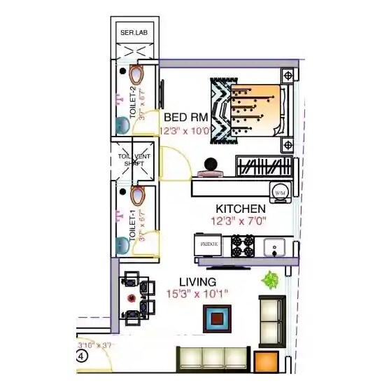 Floor plan of 1 BHK 451 Sq. Ft. Apartment in Dhariwal Ashirwad Avenue, Mumbai