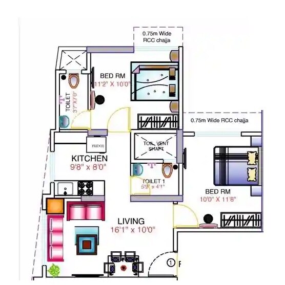 Floor plan of 2 BHK 533 Sq. Ft. Apartment in Dhariwal Ashirwad Avenue, Mumbai