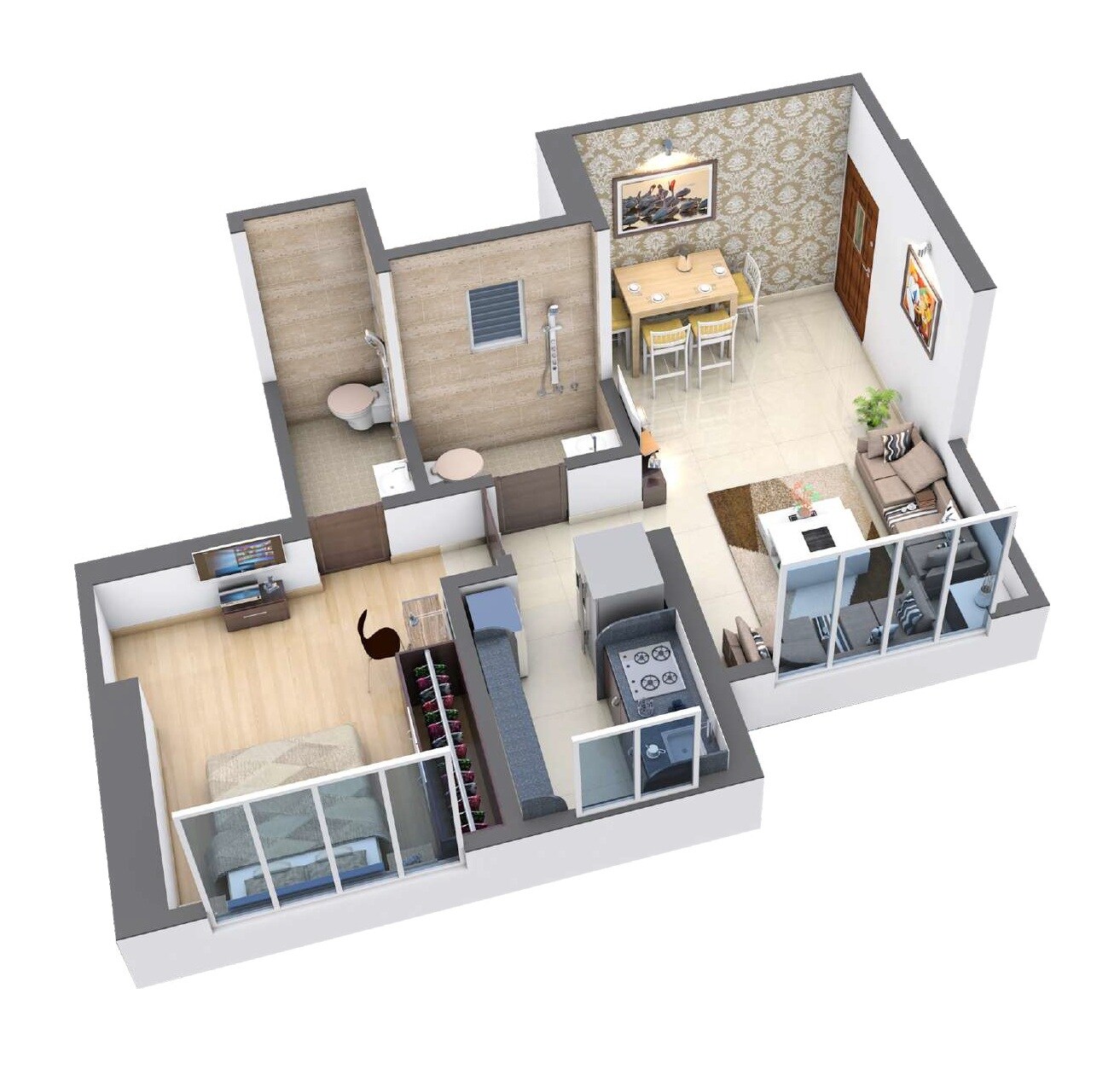 Floor plan of 1 BHK 406 Sq. Ft. Apartment in Dhariwal Magathane Press Enclave CHSL, Mumbai