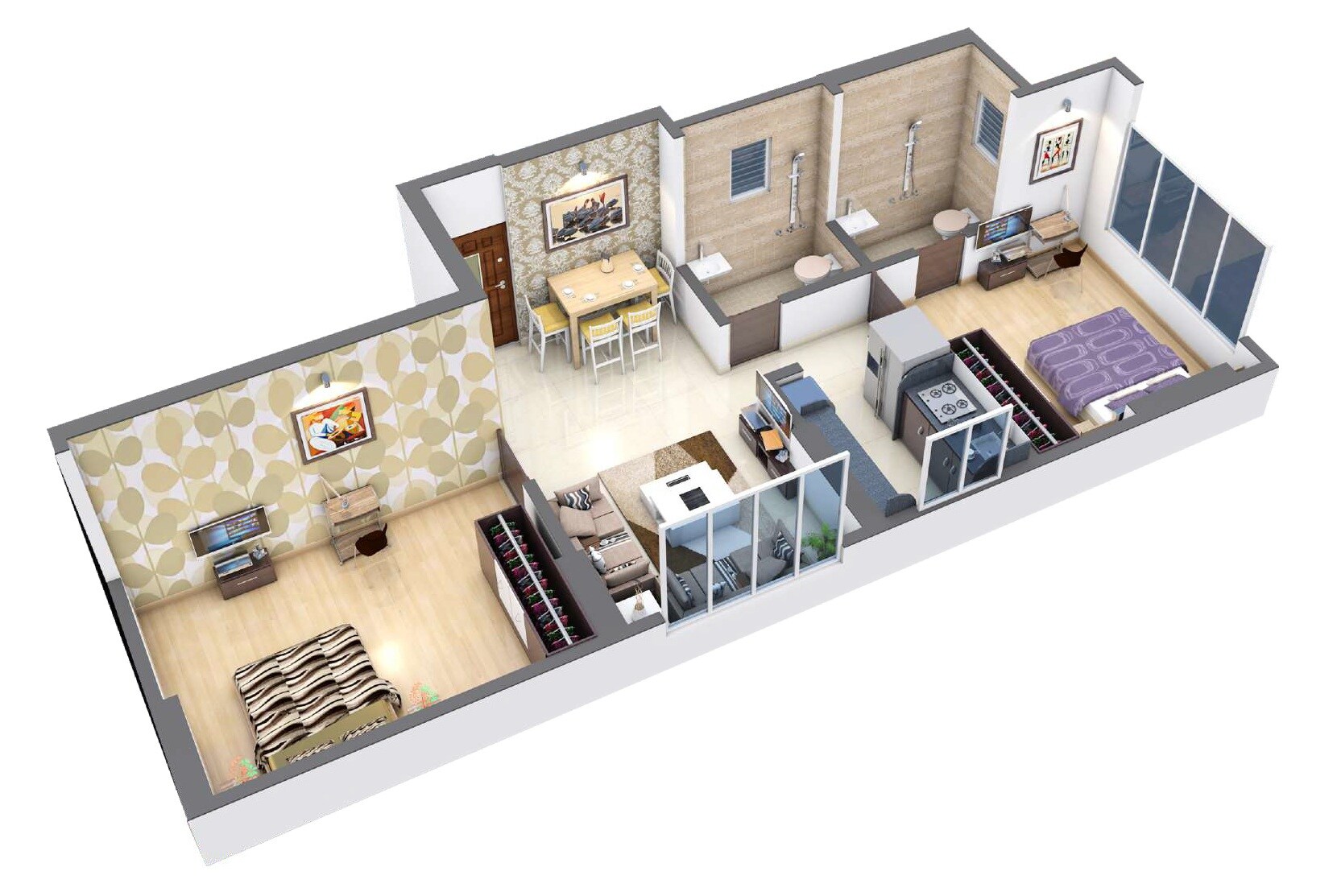 Floor plan of 2 BHK 572 Sq. Ft. Apartment in Dhariwal Magathane Press Enclave CHSL, Mumbai