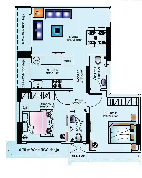 2 BHK 590 Sq. Ft. Apartment