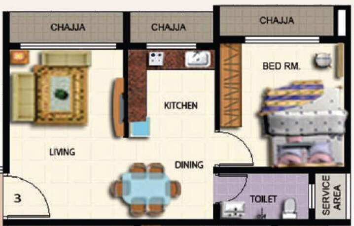 Floor plan of 1 BHK Apartment - 298 sq. ft. in Dharma Om Ganesh Krupa, Mumbai