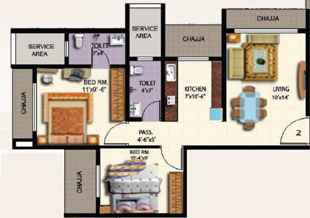 Floor plan of 2 BHK Apartment - 476 sq. ft. in Dharma Om Ganesh Krupa, Mumbai