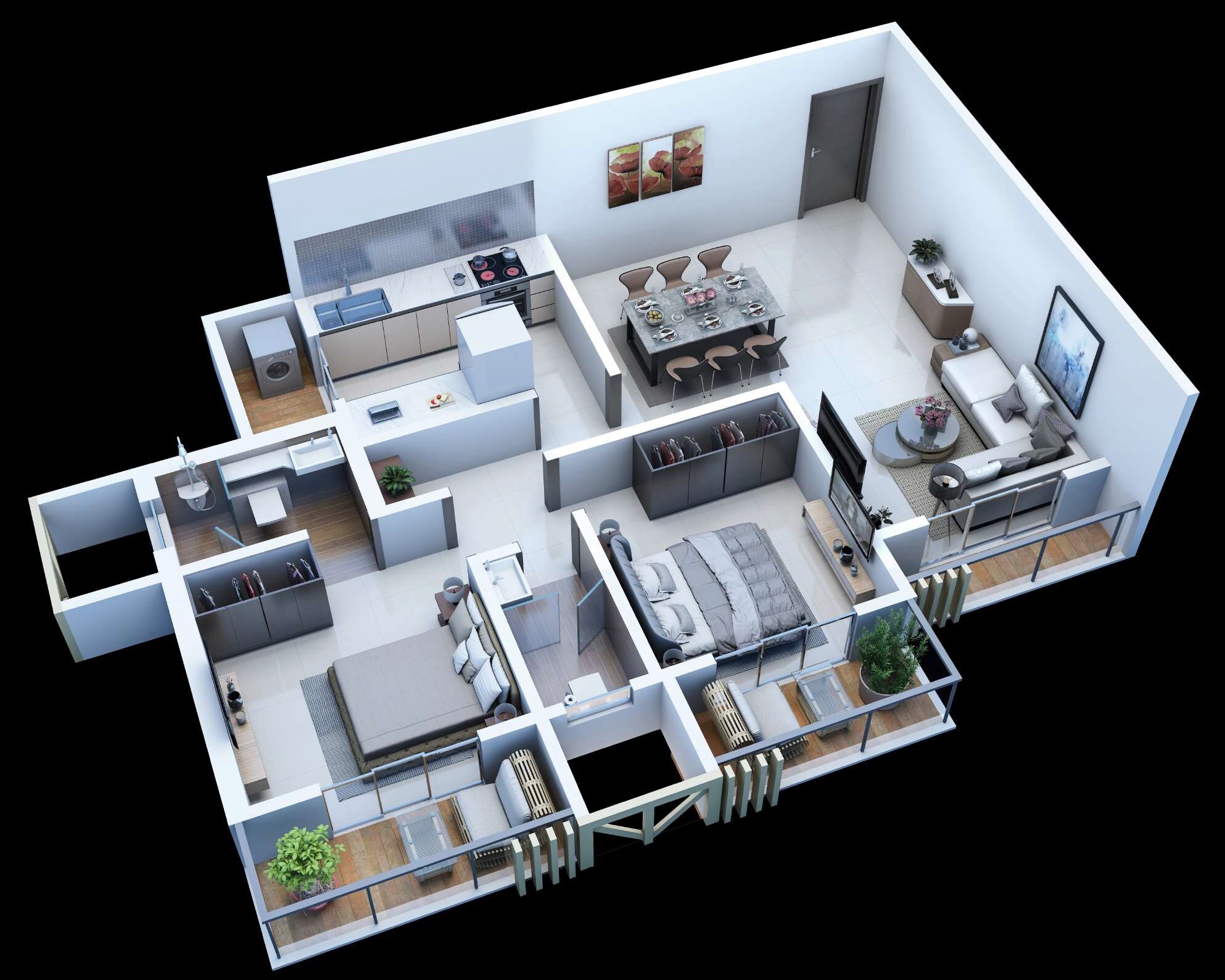 Floor plan of 2 BHK 913 Sq. Ft. Apartment in Dharti CHS, Mumbai