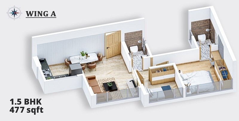 2 BHK 477 Sq. Ft. Apartment