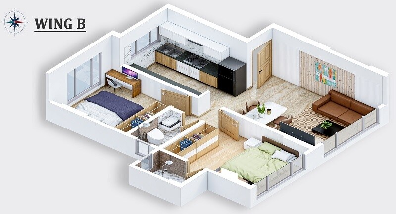 Floor plan of 2 BHK 556 Sq. Ft. Apartment in Dharti Lotus Arshabharat, Mumbai