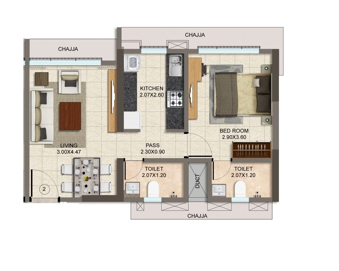 Floor plan of 1 BHK 419 Sq. Ft. Apartment in Dharti Presidio, Mumbai