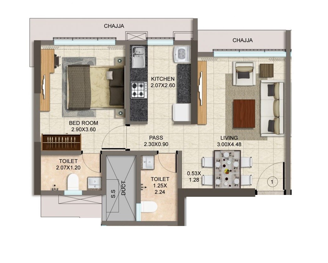 Floor plan of 1 BHK 428 Sq. Ft. Apartment in Dharti Presidio, Mumbai