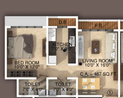 Floor plan of 1 BHK 417 Sq. Ft. Apartment in Dharti Pressidio, Mumbai