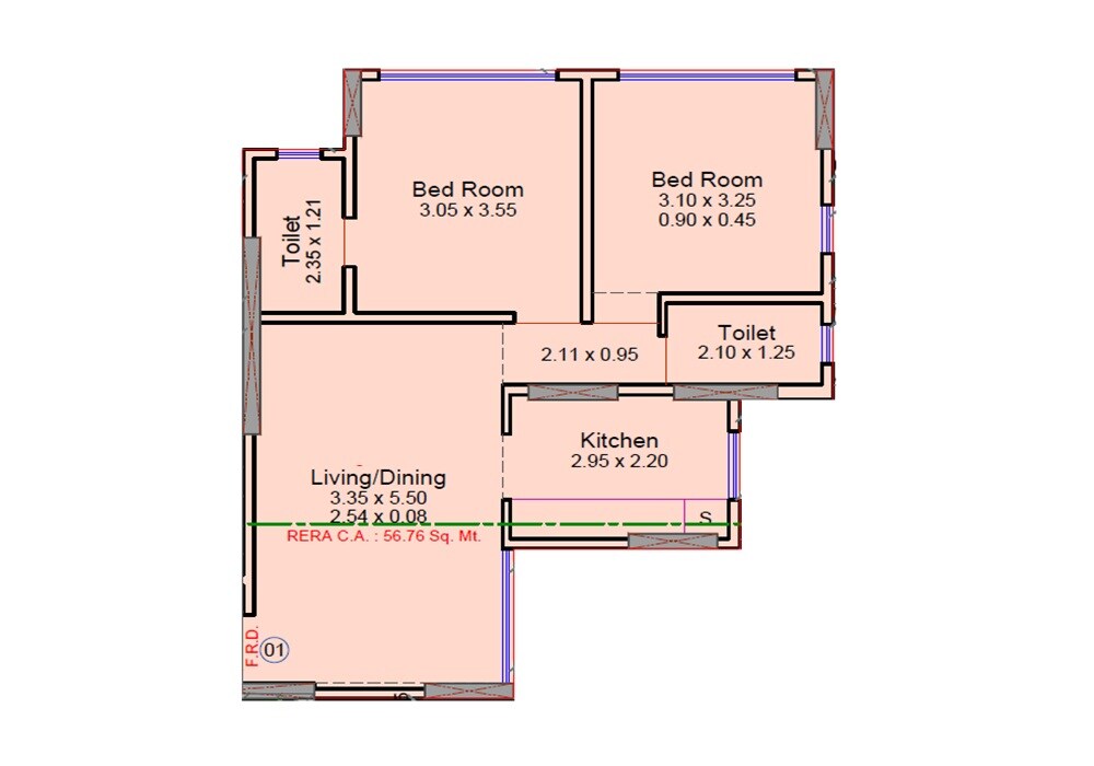 Floor plan of 2 BHK 611 Sq. Ft. Apartment in Dhaval Shyam Kutir, Mumbai