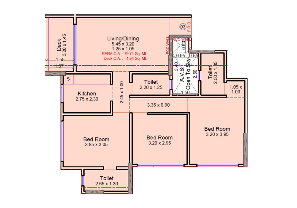 Floor plan of 3 BHK 858 Sq. Ft. Apartment in Dhaval Shyam Kutir, Mumbai