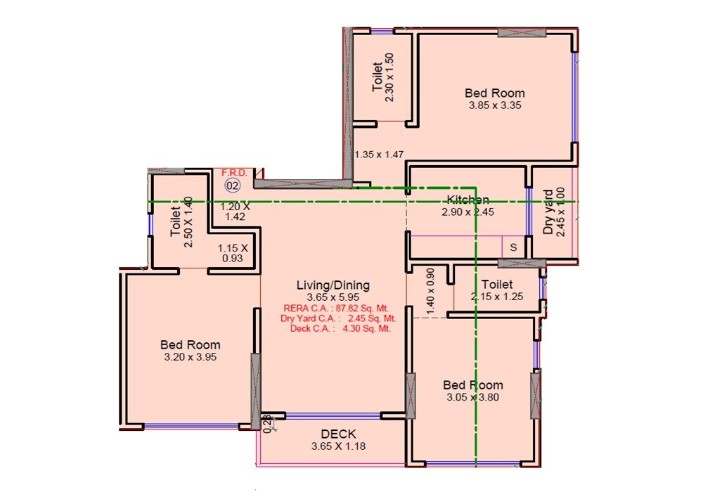 Floor plan of 3 BHK 945 Sq. Ft. Apartment in Dhaval Shyam Kutir, Mumbai