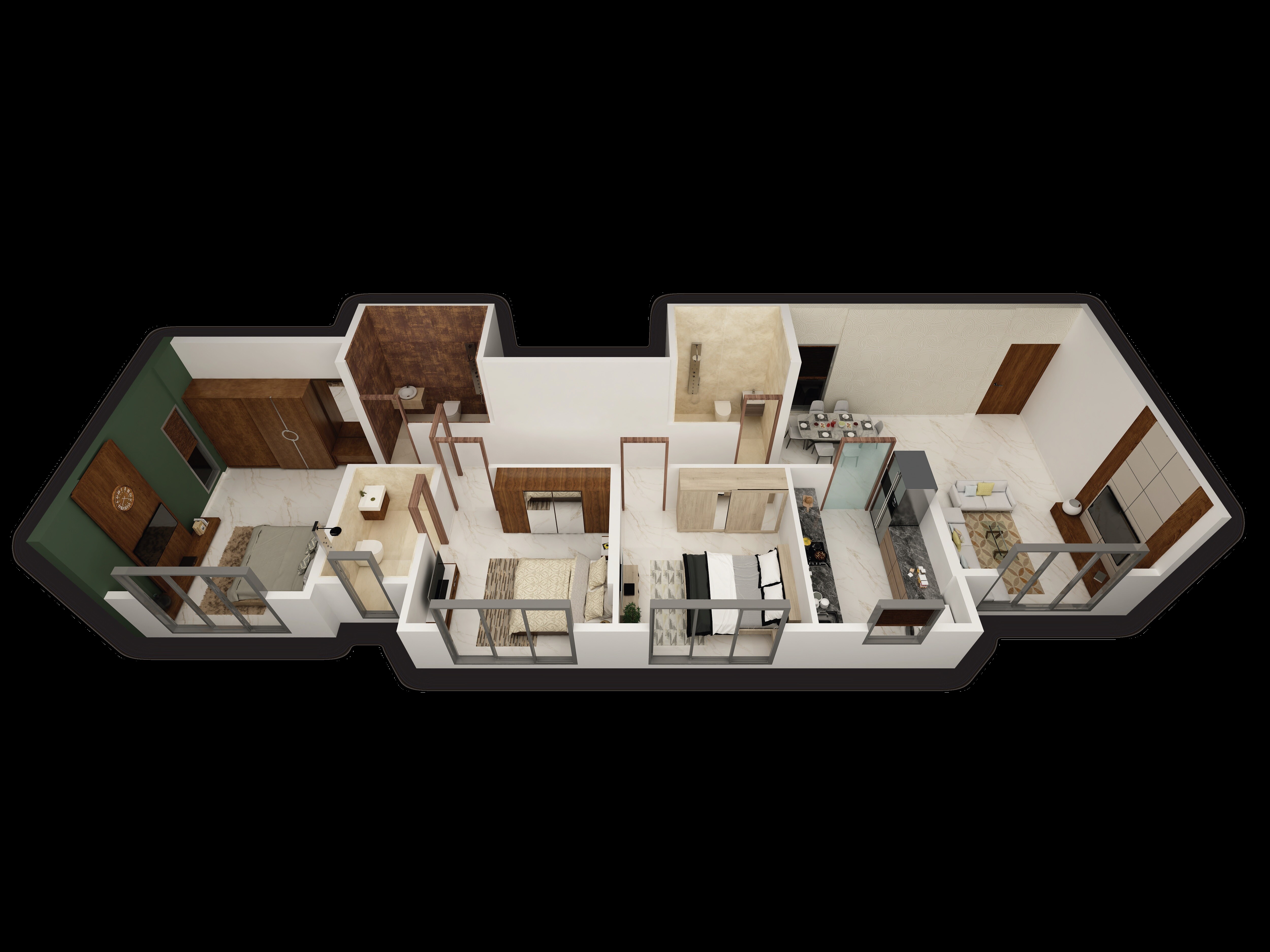 Floor plan of 3 BHK 1002 Sq. Ft. Apartment in Dhaval Sunrise Charkop, Mumbai