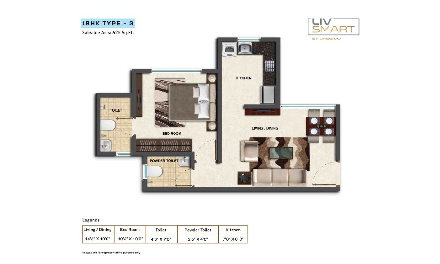 Floor plan of 1 BHK 391 Sq. Ft. Apartment in Dheeraj Livsmart, Mumbai