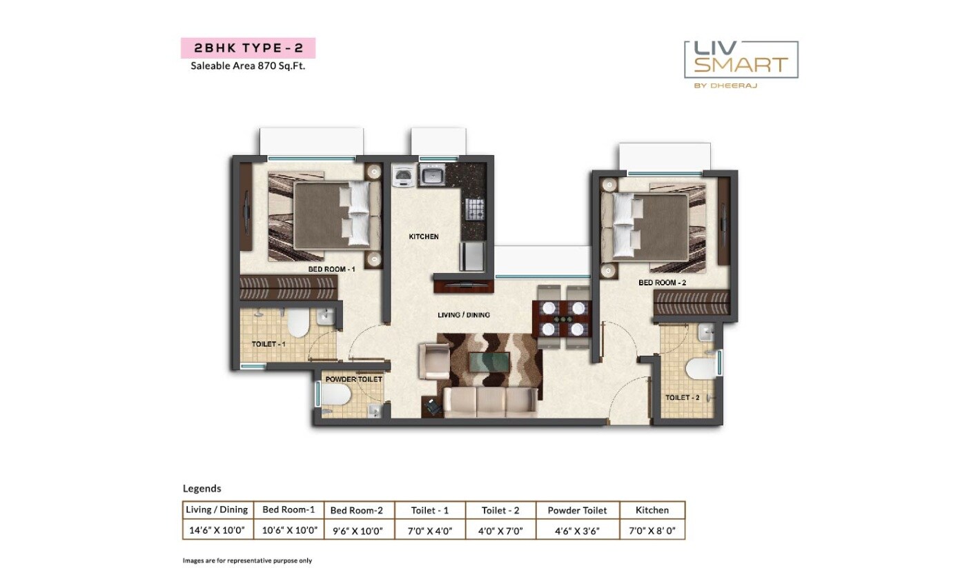 Floor plan of 2 BHK 493 Sq. Ft. Apartment in Dheeraj Livsmart, Mumbai