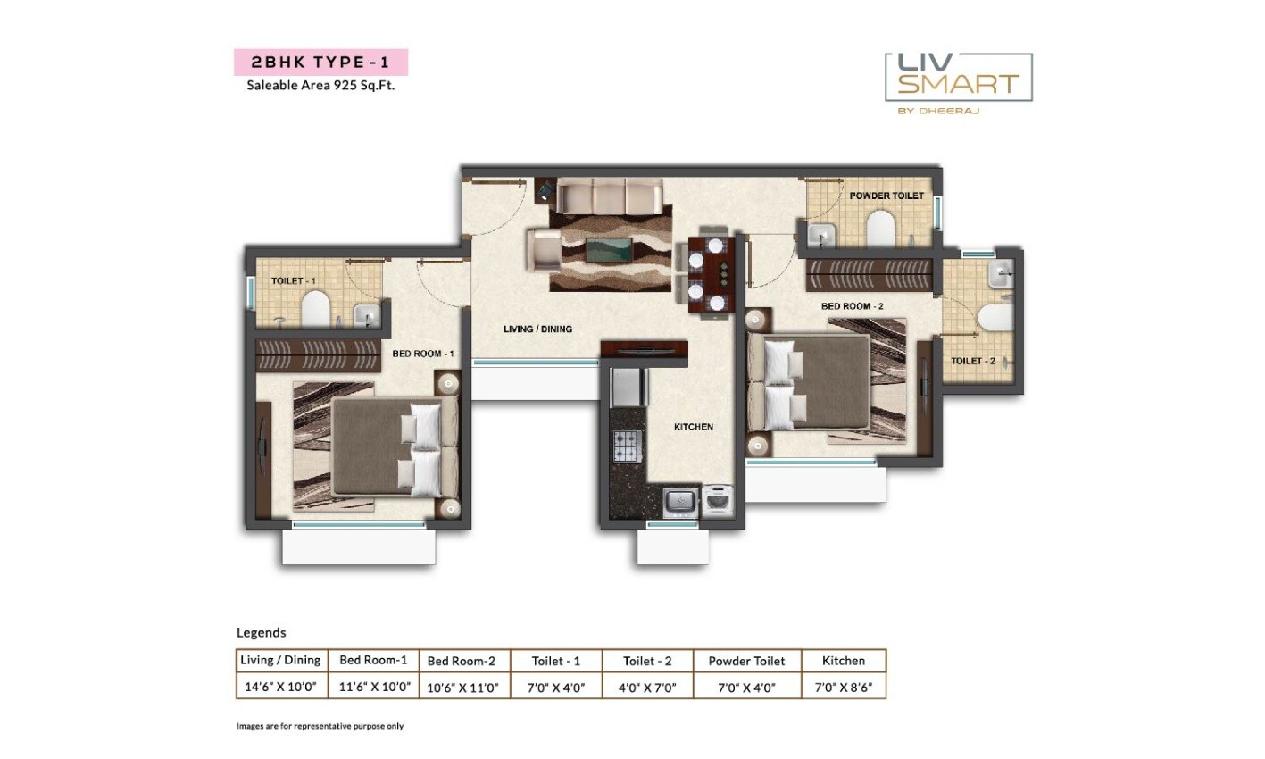 Floor plan of 2 BHK 577 Sq. Ft. Apartment in Dheeraj Livsmart, Mumbai