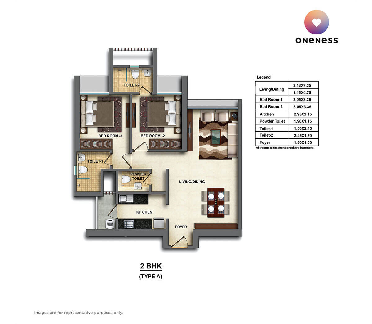 Floor plan of 2 BHK 785 Sq. Ft. Apartment in Dheeraj Oneness, Mumbai