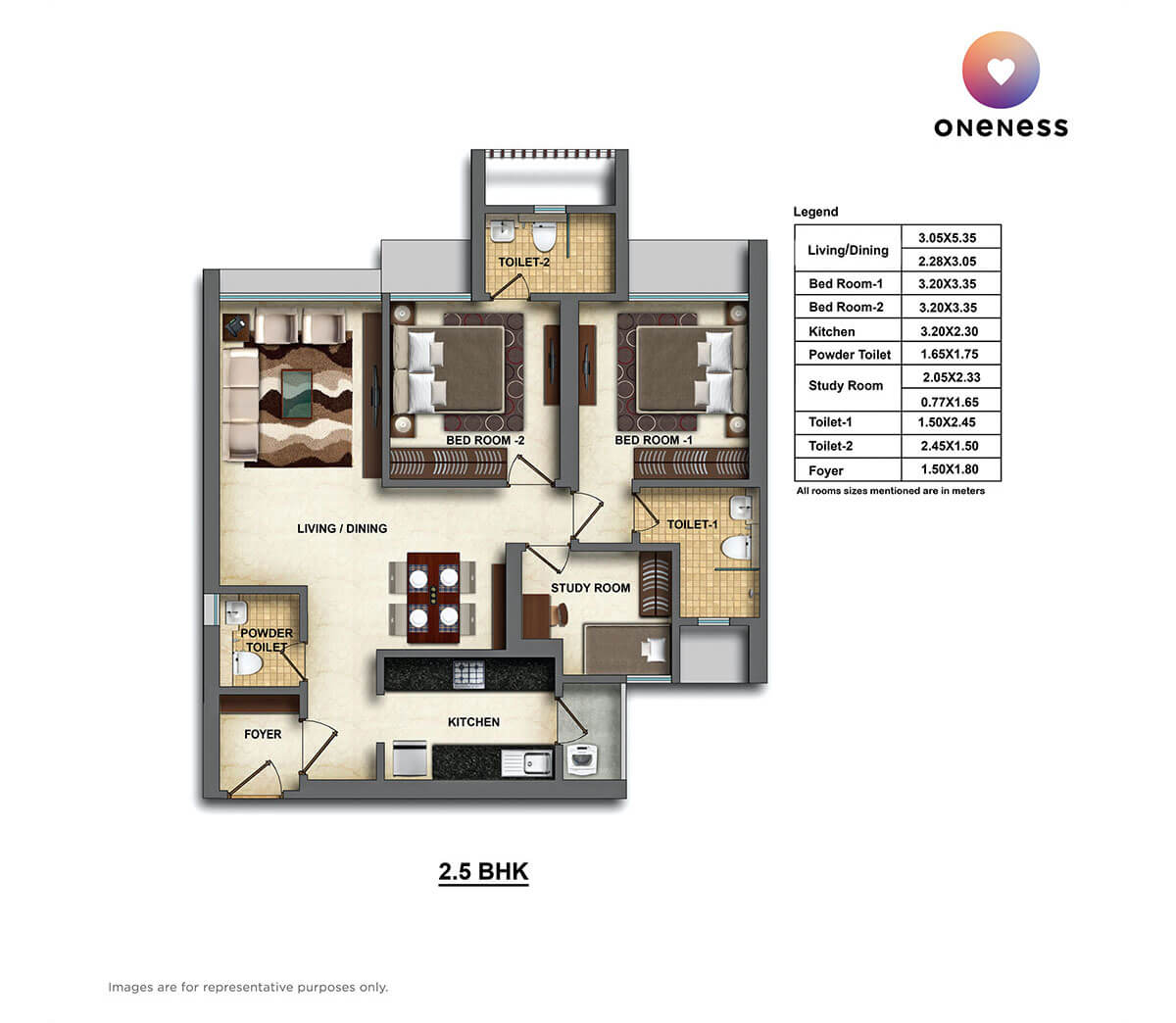 Floor plan of 2 BHK 895 Sq. Ft. Apartment in Dheeraj Oneness, Mumbai