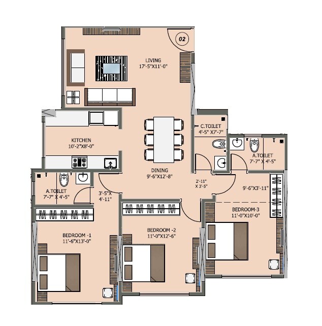 3 BHK 1093 Sq. Ft. Apartment