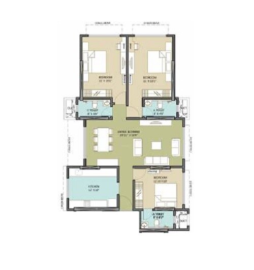 Floor plan of 3 BHK 1081 Sq. Ft. Apartment in Dhoot Shree Adi House CHS, Mumbai