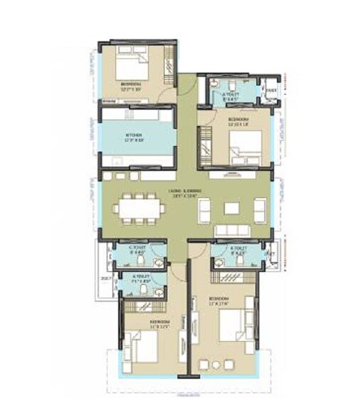Floor plan of 4 BHK 1305 Sq. Ft. Apartment in Dhoot Shree Adi House CHS, Mumbai