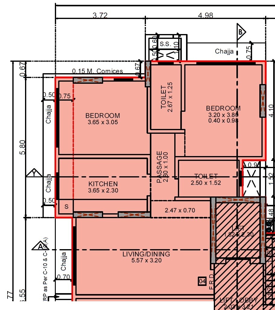 Floor plan of 2 BHK Apartment - 645 sq. ft. in Dhruv Mamata CHSL, Mumbai
