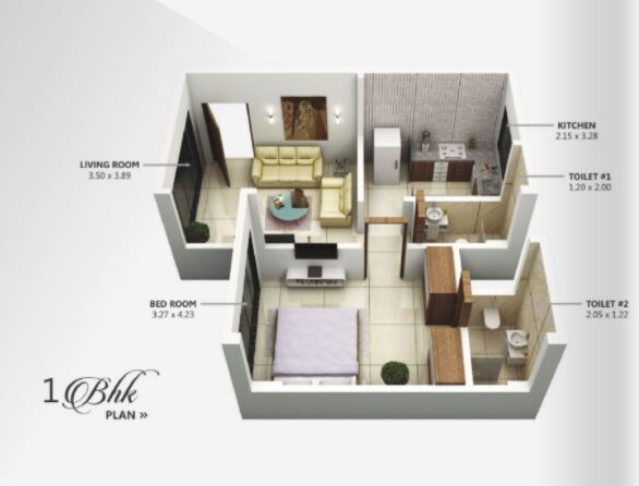Floor plan of 1 BHK 467 Sq. Ft. Apartment in Dhuleva 22 Dhuleva, Mumbai