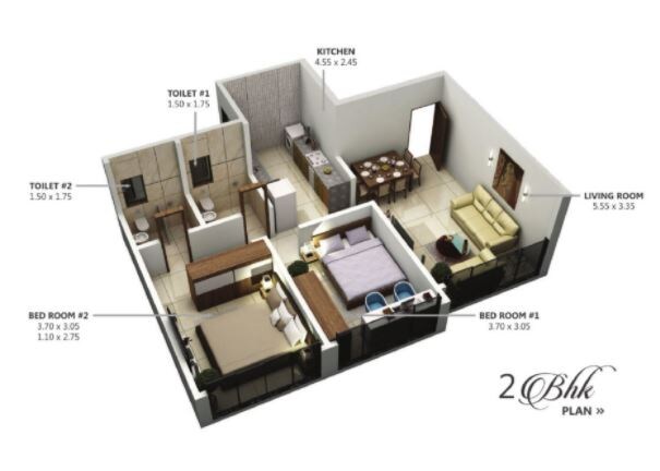 Floor plan of 2 BHK 640 Sq. Ft. Apartment in Dhuleva 22 Dhuleva, Mumbai