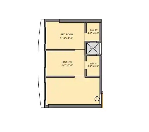 Floor plan of 1 BHK 381 Sq. Ft. Apartment in Dignity Bayview, Mumbai