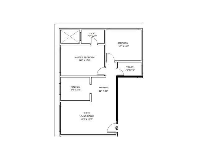 Floor plan of 2 BHK 784 Sq. Ft. Apartment in Dignity Bayview, Mumbai