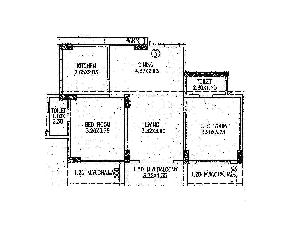 Floor plan of 2 BHK Apartment - 718 sq. ft. in Dignity Divine, Mumbai