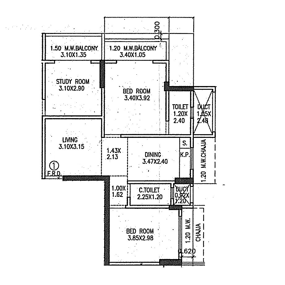 Floor plan of 3 BHK Apartment - 826 sq. ft. in Dignity Divine, Mumbai