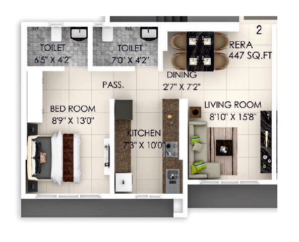 Floor plan of 1 BHK 447 Sq. Ft. Apartment in Dimple Westwood, Mumbai