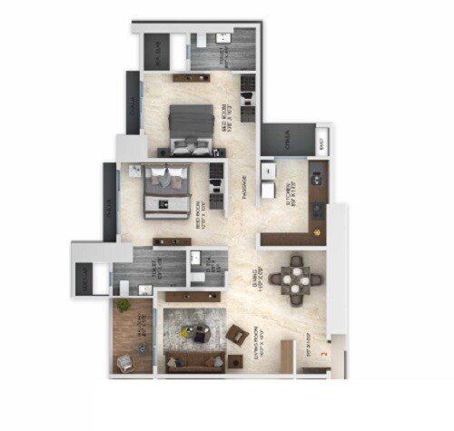 Floor plan of 2 BHK 818 Sq. Ft. Apartment in Dimples 73 East, Mumbai