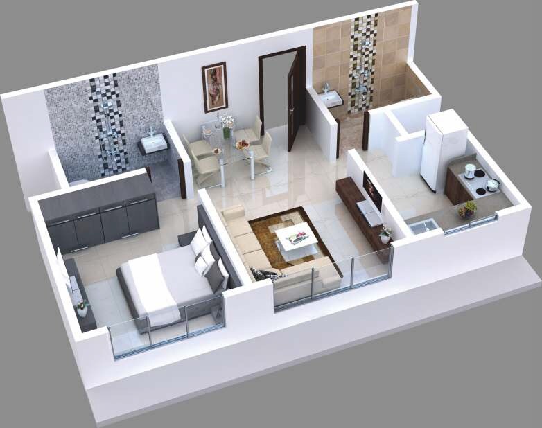 Floor plan of 1 BHK 402 Sq. Ft. Apartment in Dimples Aspire, Mumbai